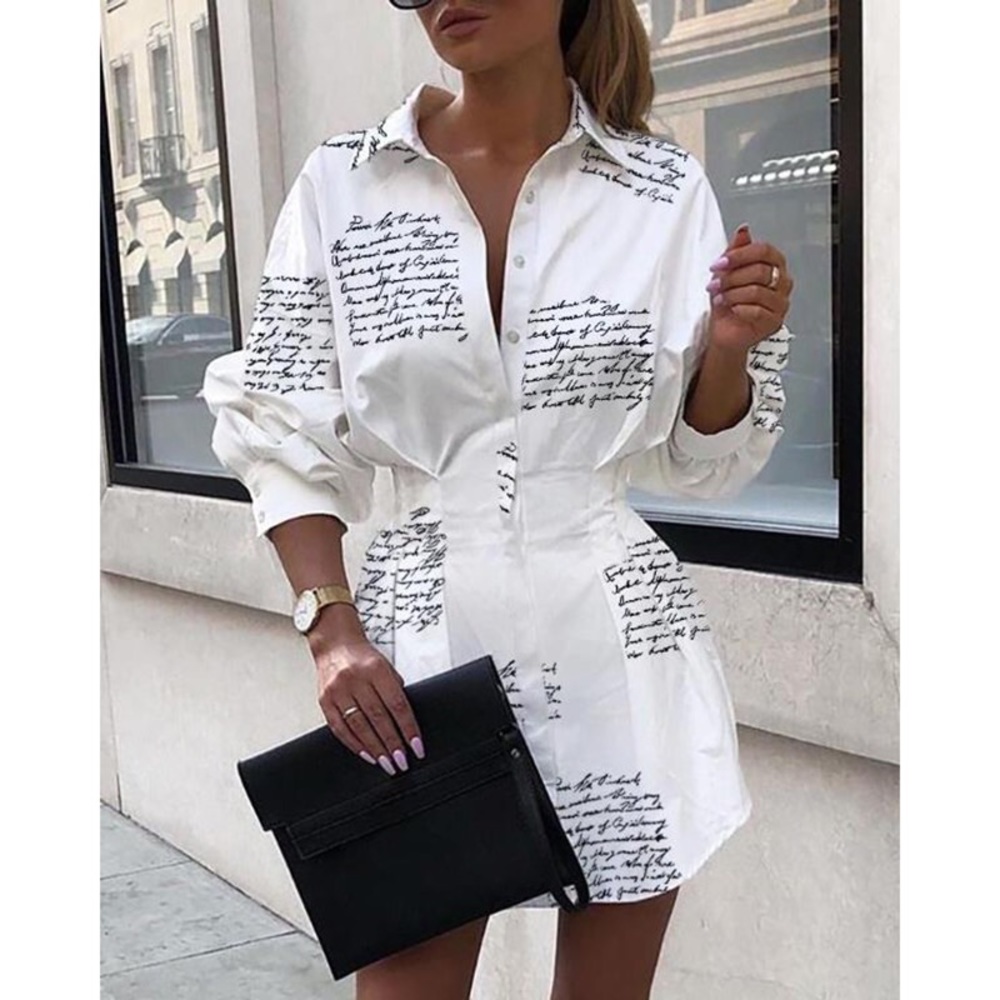 White shirt words dress